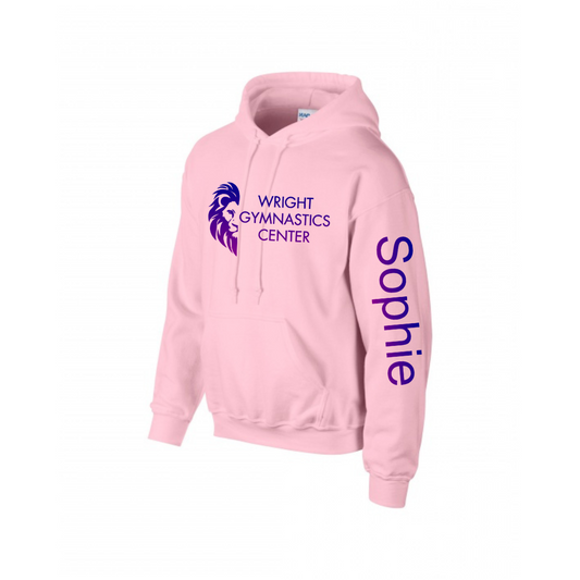 Light Pink Wright Gymnastics Center Hooded Sweat Shirt Custom Name (Adult & Youth)